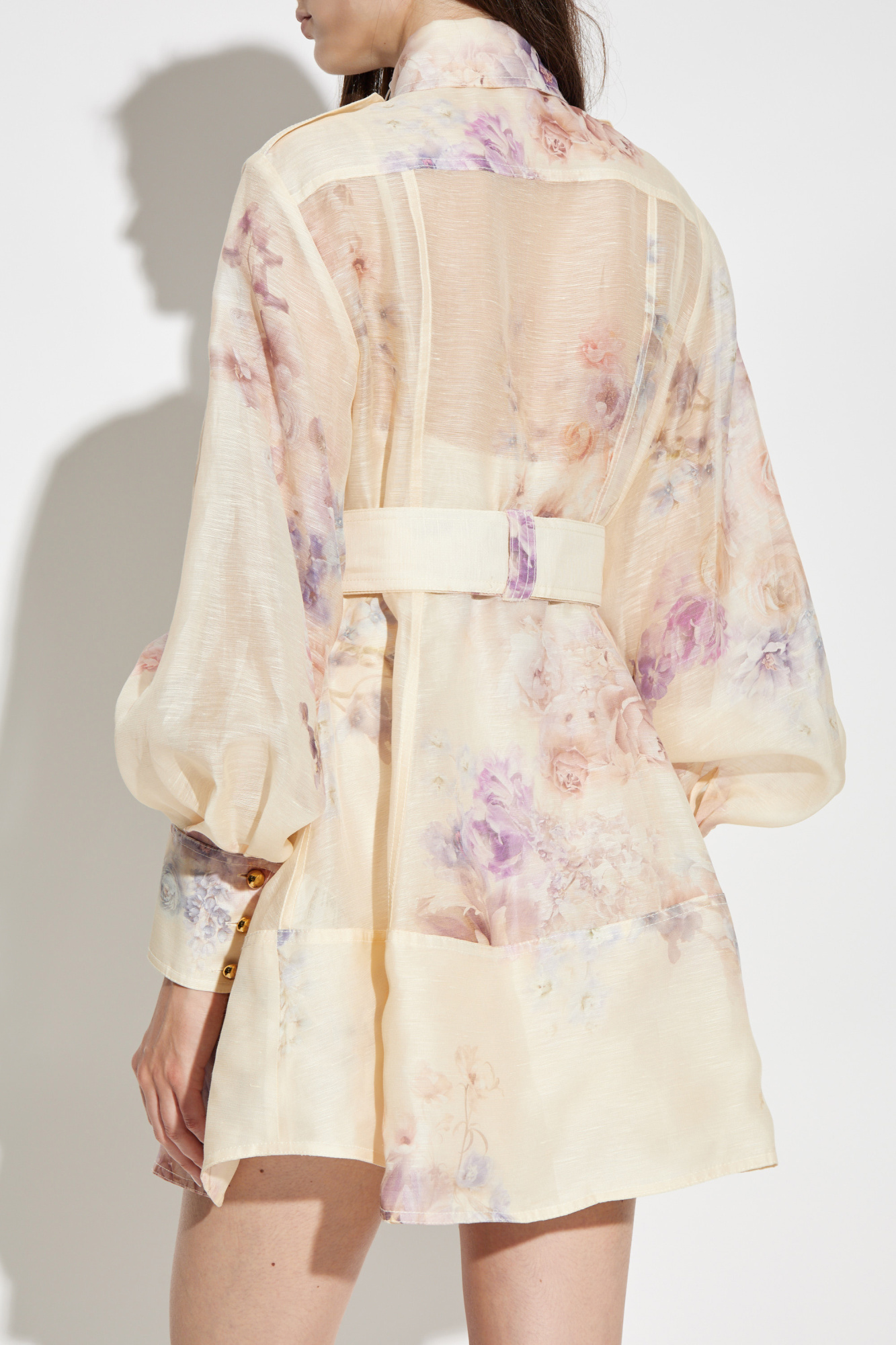 Zimmermann ドレス　長袖　リネン　サイズ3 ジマーマン Zimmermann シルクリネンコルセットデザインフラワー